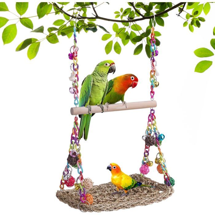 Jouet pour oiseaux pour perruches calopsittes jouet avec cloche perruches accessoires de cage à oiseaux balançoire hamac suspendu
