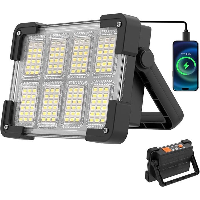 Projecteur LED Rechargeable Projecteur de Chantier Portable avec Soire Batterie 6000mAh 4 Modes Lampe 1 pièce Noir NOIR LAMPE
