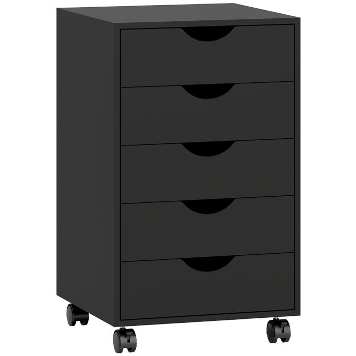 YWJ Commode de bureau avec roues et 5 tiroirs meuble classeur pour bureau et salon 40x40x67 cm noir