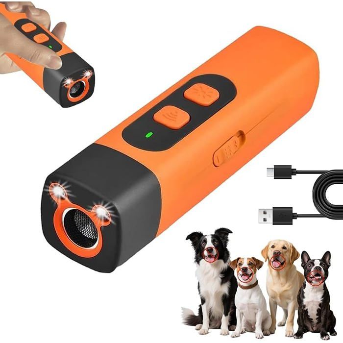 Appareil anti-aboiement pour chien Répulsif à ultrasons rechargeable Anti-aboiement Avec 3 fréquences réglables Lampe de poche LED