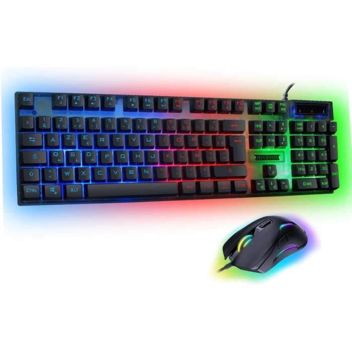 Akuma Pack Gaming Sentai C02 Clavier + Souris Filaire Rétroéclairé, AZERTY Français, 3600 DPI – Pack pour PC PS4 PS5 – Noir – Plug & Play - vue 1