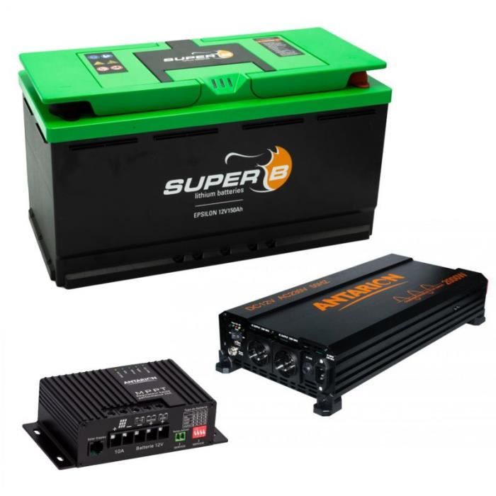 Pack SUPER B Batterie Lithium Epsilon 150Ah 12V + Convertisseur Pur Sinus 2000W + Régulateur de Char Noir