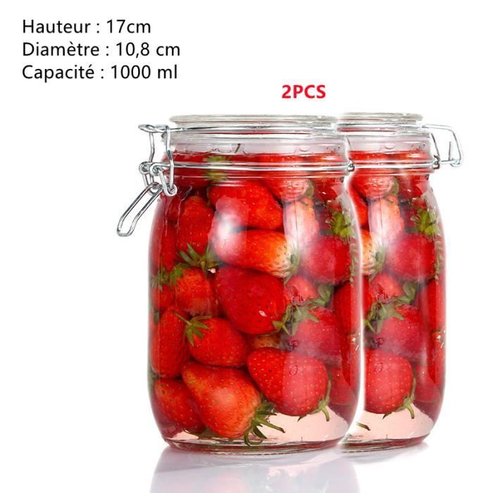 2 bocaux en verre hermétiques de 1000 ml, bocaux de cuisine, bocaux à