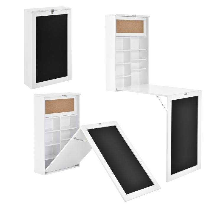 Table murale pliable bureau mural rabattable MDF 156 cm blanc 03_0004357