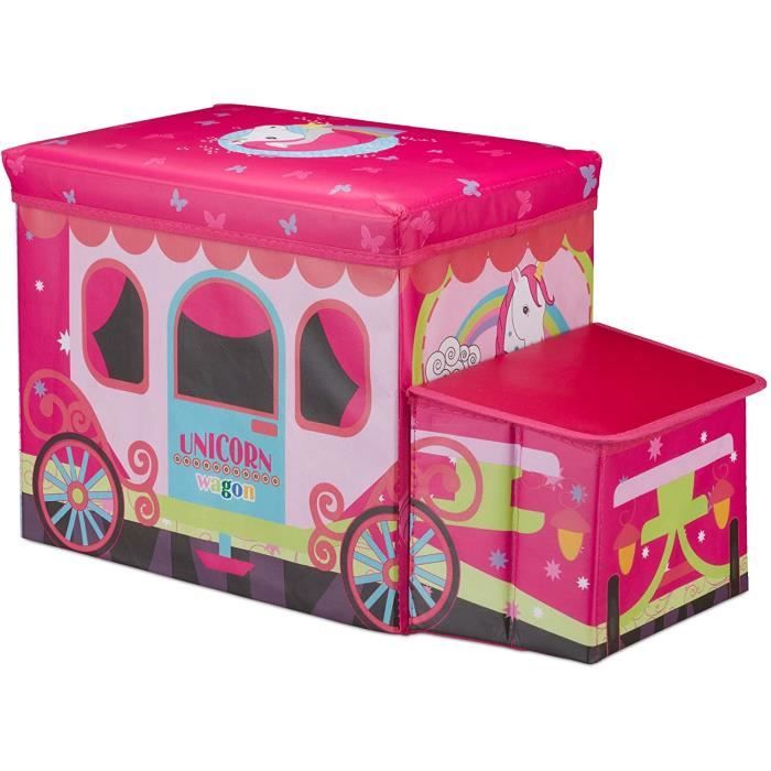 tabouret pouf coffre boîte a jouets pouf enfant pliable rose