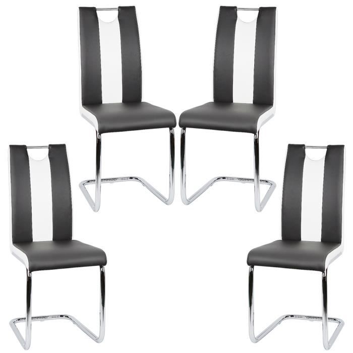 LUXS Lot de 4 Chaise noir-blanc salle à manger salon Dossier ergonomique 50cm Rembourrage épais Hauteur dassise 48.5 cm En simili