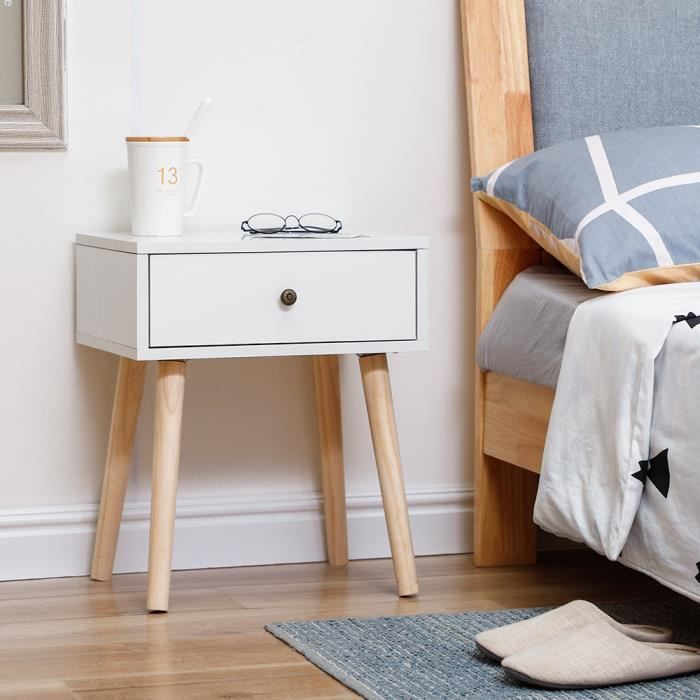 miss table de chevet blanc scandinaves hauteur 50 cm meuble de chambre avec tiroir coulissant achat vente chevet miss table de chevet blanc cdiscount