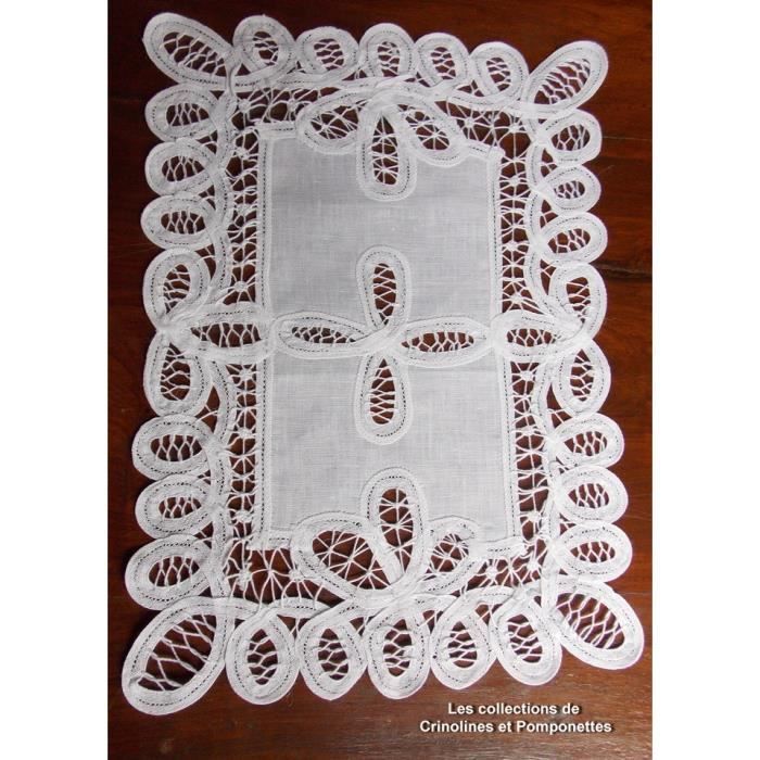Napperon Brode Main Dentelle Renaissance Chemin De Table Blanc 55x125