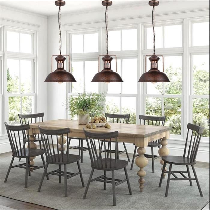 kawoo 3pcs Retro Lustre Suspension Lampe Plafonnier Industrielle Vintage en Fer Forge Style Edison pour Salon Chambre