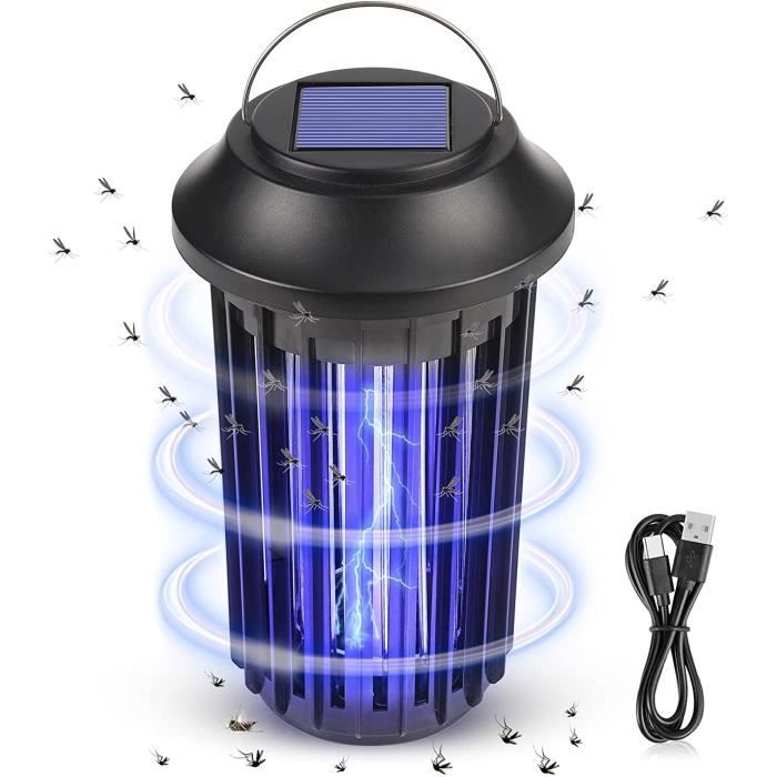 Lampe Anti-Moustiques Solaire UV 3-en-1 - 4200V Électrique, USB Rechargeable, Éclairage LED & Mode SOS (Noir)