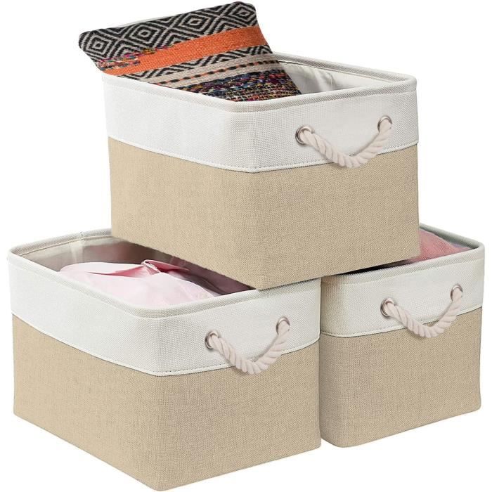 Boîtes De Rangement Pliables En Tissu - Lot De 3, 42x30x30cm - Avec Couvercles & Poignées - Pour Armoire, Bureau