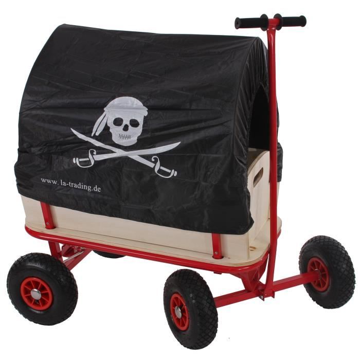 Voiturette charrette à bras chariot, bois, 92x61cm, avec frein et siège