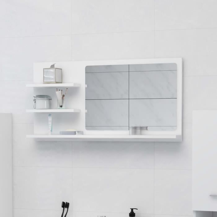 Miroir de salle de bain - Aggloméré - Blanc - 90x105x45 cm - 3 étagères - Contemporain