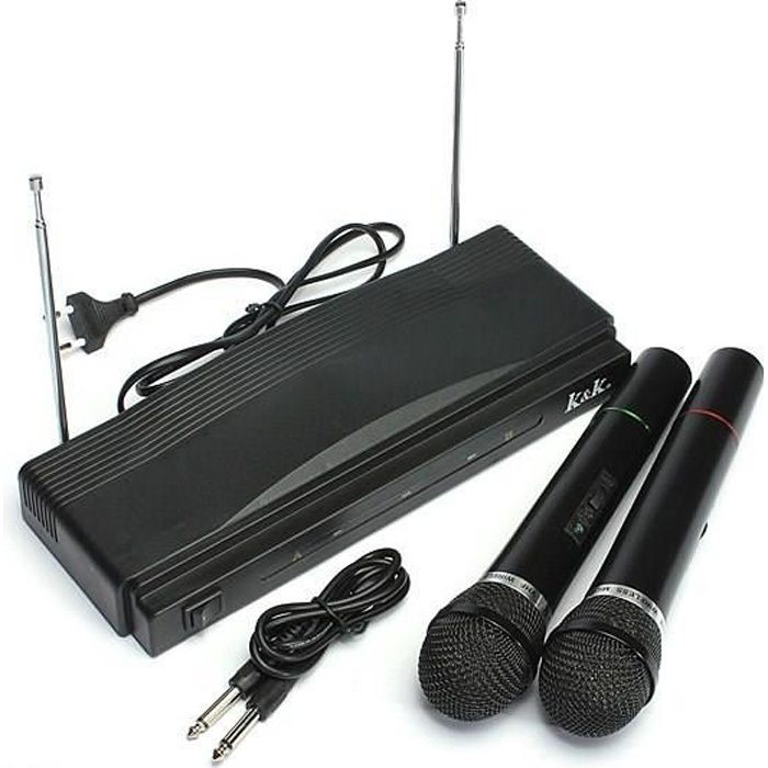 Bewinner Système de Microphone sans Fil UHF, Système de Microphone Portatif  à Double Micro Dynamique sans Fil UHF Professionnel pour Karaoké, Chant de