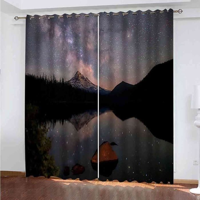 Lot De 2 Rideaux Occultants 107x244 Cm - Tissu Paysage Jaune Et Noir - 100% Polyester - Couvre-fenêtre Pour Chambre Et Salon