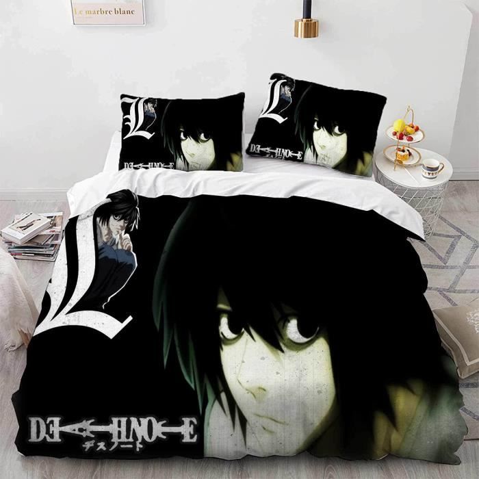 Parure De Lit Microfibre Imprimé 3D Death Note - Housse De Couette + Taies D'Oreiller - Taille Simple (140x200cm) - Liyoky