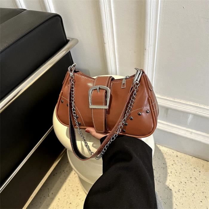 Brun clair Sac Main Vintage en Cuir PU Rivets pour Femme