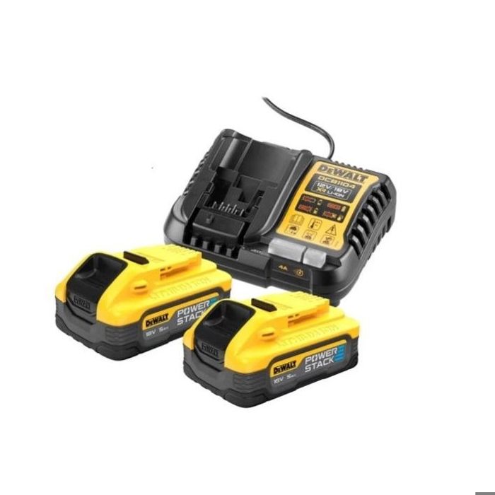 Pack 2 batteries POWERSTACK XR 18V 5Ah LI ION + chargeur DEWALT DCB1104H2 QW