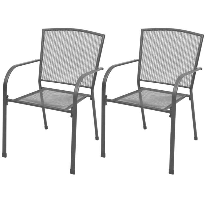 chaise de jardin empilable en acier gris - dioche - pour 2 personnes - style industriel