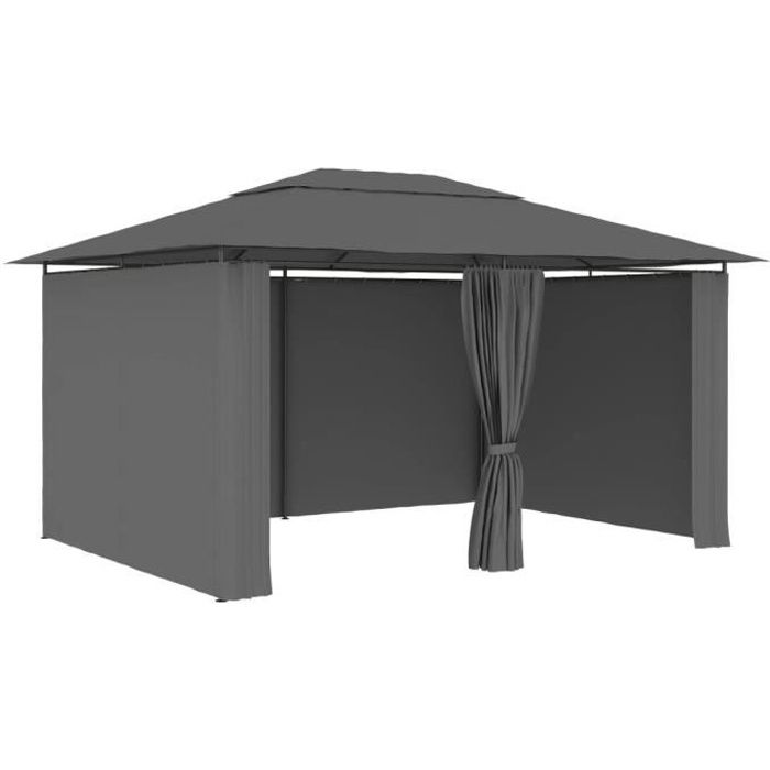 Tonnelle de jardin - DUOKON - 4 x 3 m - Anthracite - Résistant à leau - Rideaux réglables