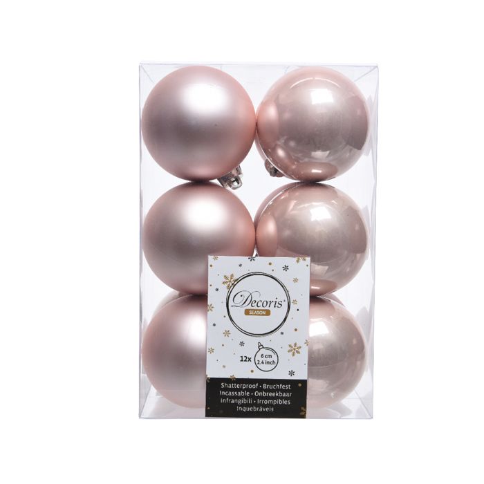 Lot de 12 boules de Noël (D60 mm) Alpine Rose poudré Cdiscount Maison
