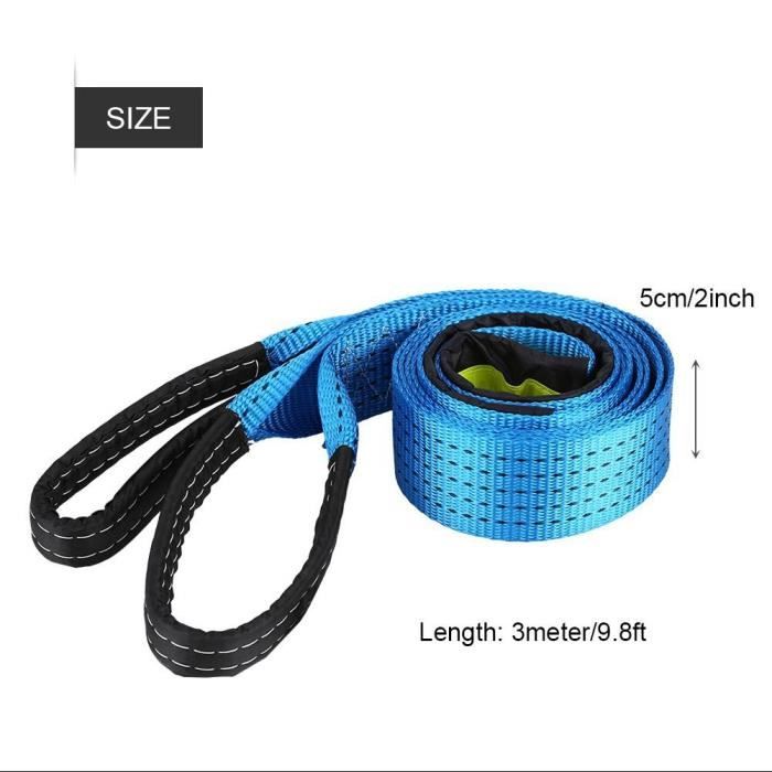 Sangle De Remorquage Voiture 5 Tonnes (11 000 LB) – 4 Mètres, 2 Crochets U, Bandes Réfléchissantes, Sac Inclus