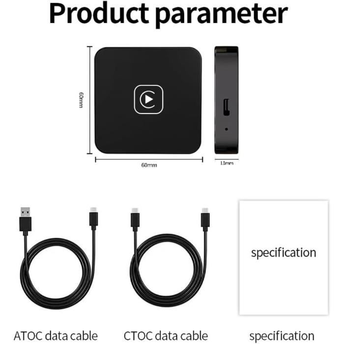 Adaptateur CarPlay sans Fil 5GHz WiFi Auto-Connect pour iPhone iOS 10+ pour Auto Année 2017 à 2023 - Vinmooog