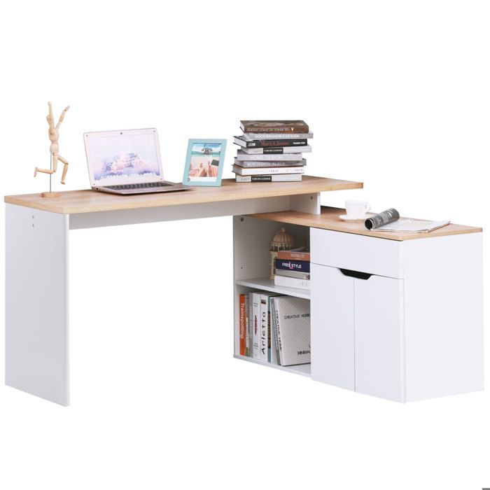 Bureau dangle - HOMCOM - informatique multimédia modulable multi-rangements niche tiroir placard - bois - blanc