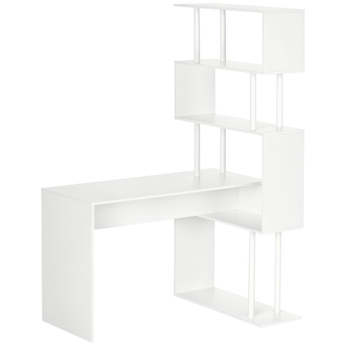 Bureau dangle - HOMCOM - avec étagères rangement forme en L étude bureau travail - bois - 120x80x176cm - blanc
