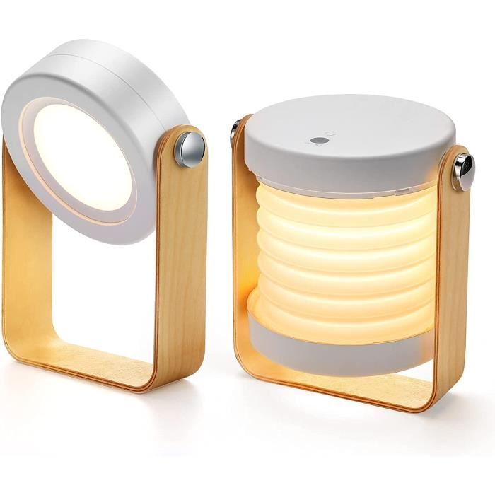 Lampe de Chevet Sans fil, Veilleuse LED Lanterne, 3 Mode de Lumière Réglable, Télescopique Pliante Portable (Blanc) - KENUOS