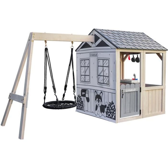 KidKraft - Aire de jeux/cabane d'extérieur Savannah en bois, pour enfant avec balançoire et accessoires inclus