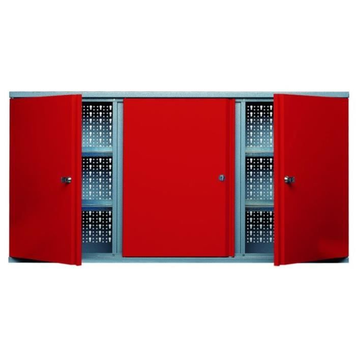 Kupper Armoire Murale 3 Portes Verrouillables 4 Etageres Rouge