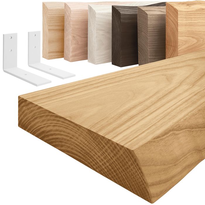 LAMO Manufaktur Étagère murale avec supports en L blancs Étagère 100 cm largeur Couleur: rustique Bord: naturel LAMO Manufaktur Étagère murale avec supports en L blancs Étagère 100 cm largeur Couleur: rustique Bord: naturel