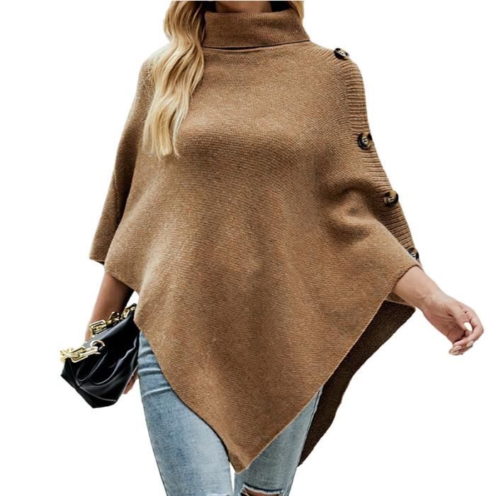 poncho femme,poncho femme hiver automne chaud à col roulé grande taille,mode poncho chale femme chaud en tricot chic fêtes-kaki