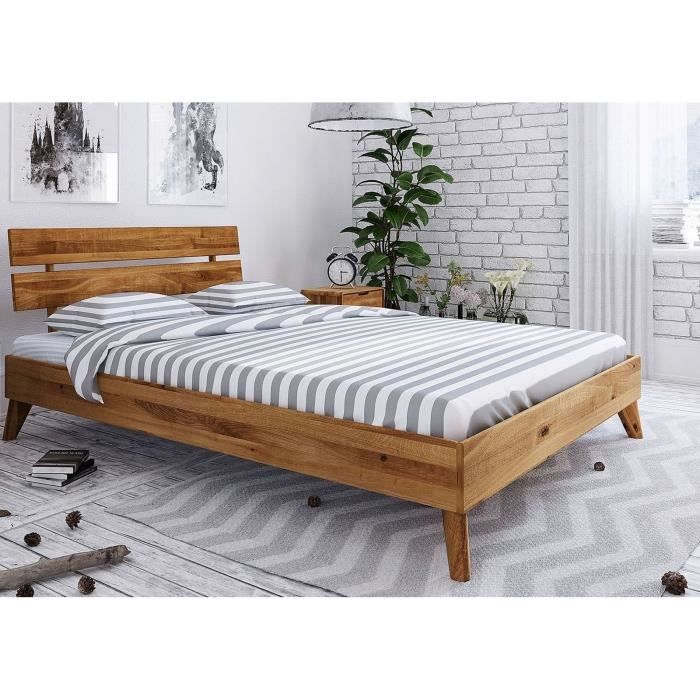 stucture lit double 140x200cm bois massif de chene sauvage huile bois naturel malmo 09 cdiscount maison