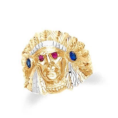 Bague Homme 10 Ct Or 471 1000 Tete Indien Avec Oxyde De Zirconium