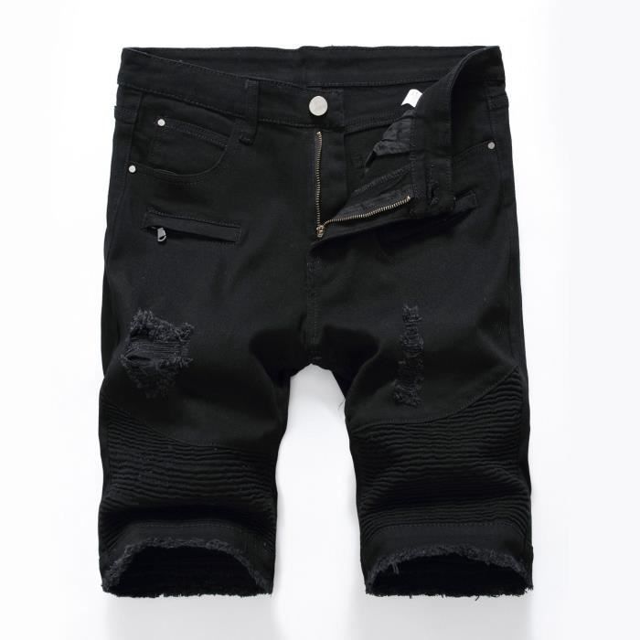 Short jean Homme troue en coton Shorts Jean Homme slim fit Noir charbon