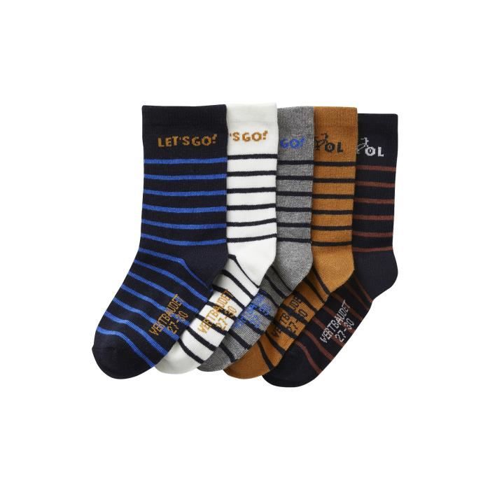 VERTBAUDET Lot de 5 paires de chaussettes rayées garçon bleu nuit