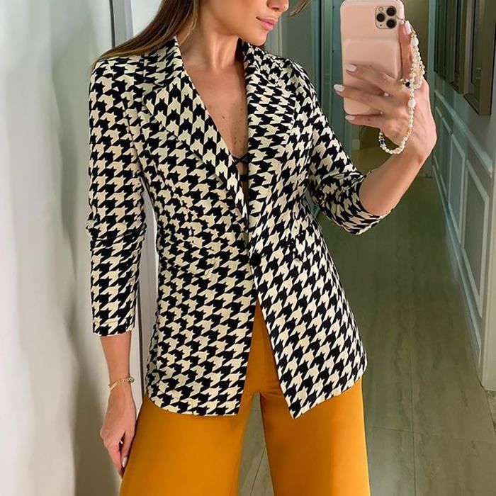 Veste longue pied de poule femme top