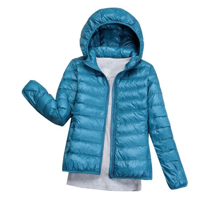 Doudoune Femme Pliable Ultra Legere MISSMAO Coupe Ajustee Duvet Mince Court a capuche Hiver LakeBleu