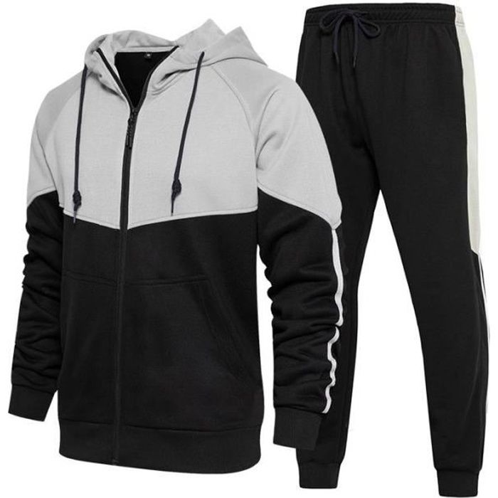 Ensemble survêtement jogging pantalon sweat capuche gris noir homme blanc  hoodie