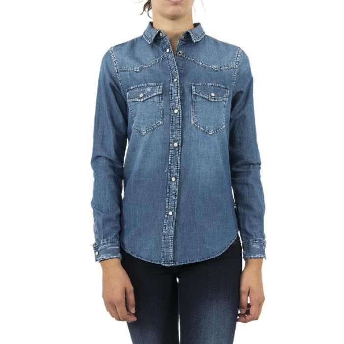 Chemisier en jean Le Temps Des Cerises Juanita Femme Slim Manches longues Col chemise Bleu Bleu Cdiscount Pret a Porter