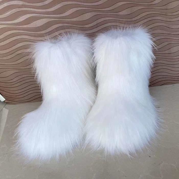 Bottes d hiver en fausse fourrure pour femmes chaussures de neige moelleuses et chaudes mode luxueuse couleurs riches