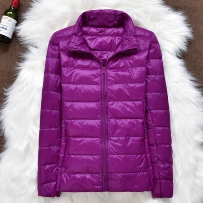 Doudoune femme doudoune en duvet de canard Fermeture zippee a col montant Violet Violet Cdiscount Pret a Porter