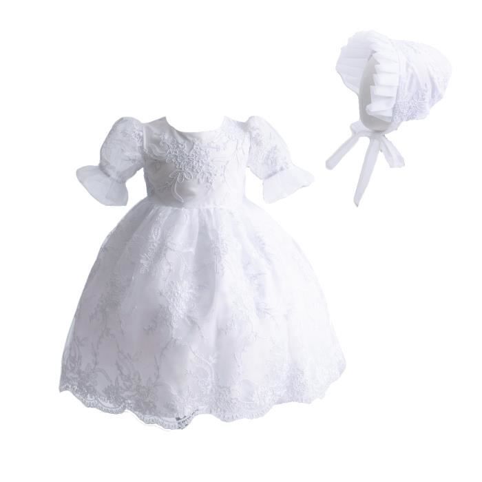 Robe de bapt??me blanche b?�b?� fille avec bonnet Blanc - Cdiscount Pr??t-?�-Porter