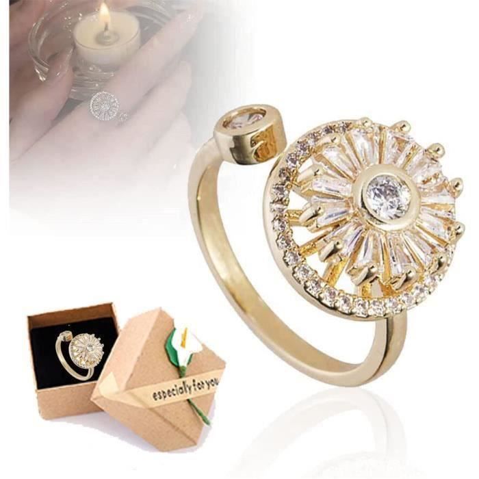 Gold Crystal Anxiety Relief Spinning Ring, Adjustable Ring, Anxiety Relief Ring