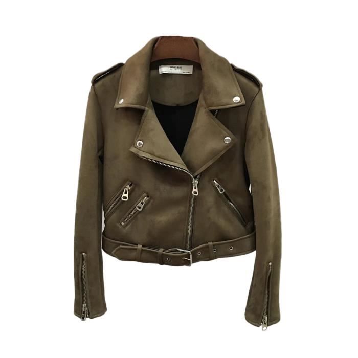 Femme Veste en Cuir Zipp?�e ?� Revers Faux Suede,??l?�gant PU Cuir Jacket Court Dames Faux Cuir 