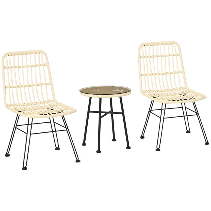 Outsunny - Ensemble bistro de jardin - Résine tressée PE - 46x62x86cm - Crème