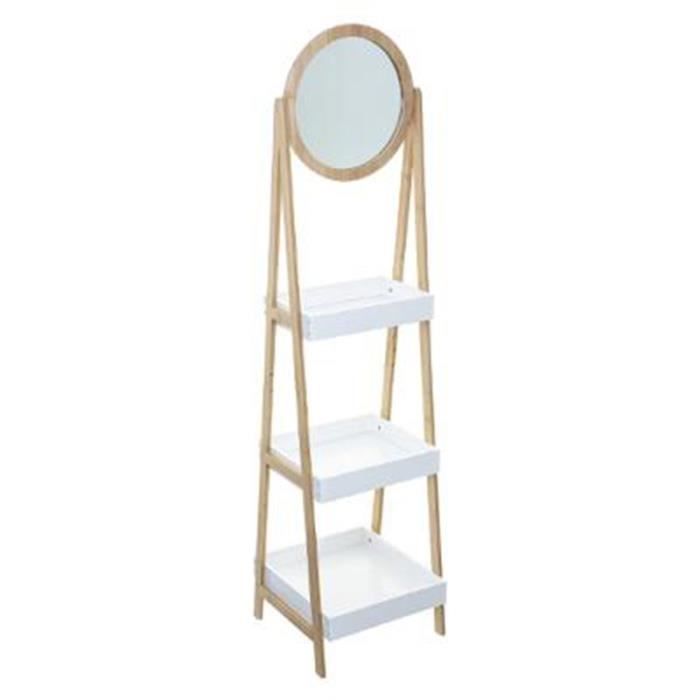 etagère de salle de bain avec miroir - paris prix - léa - blanc - bambou, mdf & verre - design & pratique