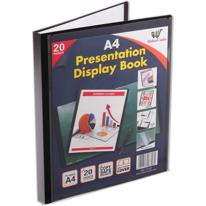 A3 Classeur De Présentation, 40 Pochettes Avec Onglets Adhésifs, Noir